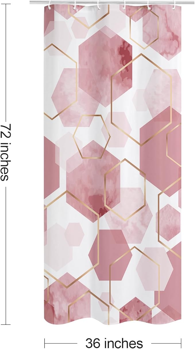 Litabel Modern Small Stall Shower Curtain for Bathroom, Pink Geometric Art Decor Waterproof Bath Curtain, Abstract Fabric Shower Curtain Sets for Home Decor, 36" W x 72" L Inch