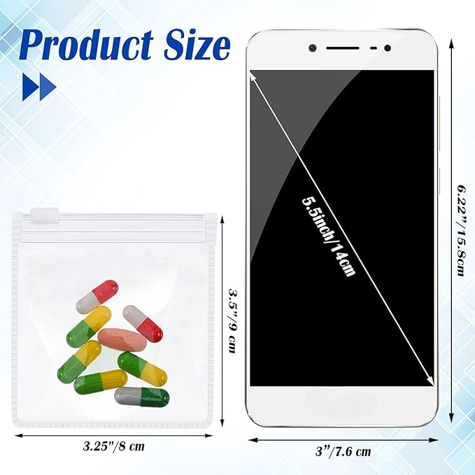 Zonon Pill Pouch Bags Zippered Reusable Pill Baggies Clear Plastic Bags Self Sealing Travel Medicine Organizer Storage with Slide Lock for Cod Liver Oil, and Small Items(24 Pieces)