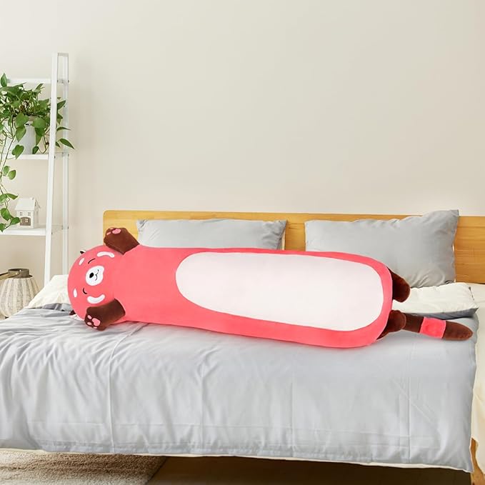 MIAOHAHA Plush Raccoon Pillow - Cute Stuffed Animal, Hugging Pillow for Kids & Girls, Pink, 90cm/35.4in