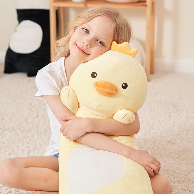 36” Long Duck Plush Body Pillow, Kawaii Cute Yellow Ducks Stuffed Animals, Hugging Squishy Pillow Soft Plushies Toy, Gifts for Kids Girls and Boys, Birthday, Halloween, Christmas