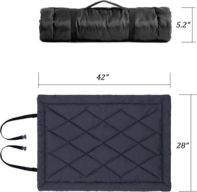 GNarbor Rollup Camping Outdoor Dog Bed,Portable Dog Travel Mat with Carry Handles for Medium Large Dogs Waterproof Washable Pet Pad,42 * 28”Dark Blue