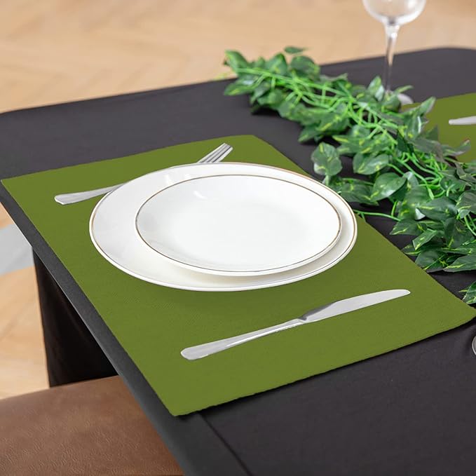 Linen Fabric Placemats Set of 4, Machine Washable, Heat Resistant, Wrinkle Free, Thick Polyester Kitchen Place Mats for Dining Table (Green)