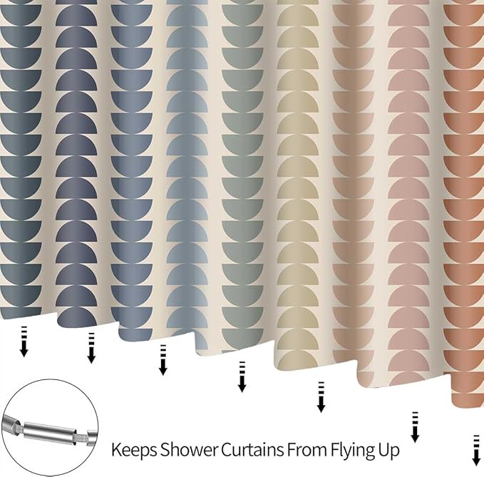 MCCKTIU Vintage Rainbow Boho Shower Curtain for Bathroom Neutral Mid-Century Modern Art Bath Curtain Rainbow Semicircular Shower Curtains for Bathroom Machine Washable Shower Curtain 60x72 inch