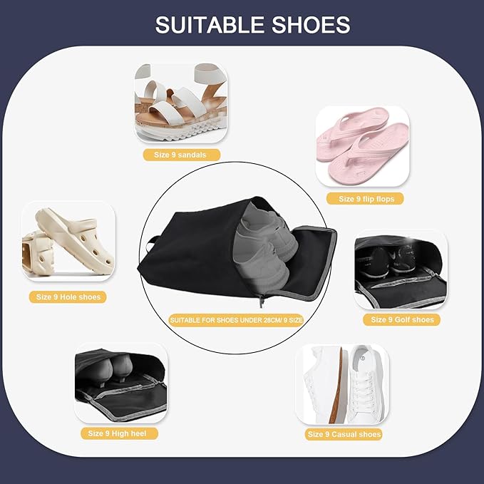 MOGARBRO Shoe Bags for Travel Storage Bag Organizer Bags Travel Accessories Must Haves Shoe Organizer Packing Cubes Beach Swim bag Daily Use Storage Travel Essentials Women Men Black