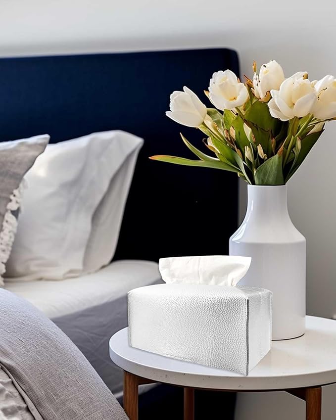Silver Tissue Box Cover Rectangular - Plus Size Large Tissue Box Cover Rectangle [JESMINI] Faux Leather Tissue Box Holder Long for Extra Large Rectangle Facial Tissue Box