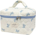 Cozomga Quilted Makeup Bag, Large Capacity Travel Cosmetic Bag for Women and Girls, Aesthetic Storage for Daily and Travel Use (Bow Quilted)