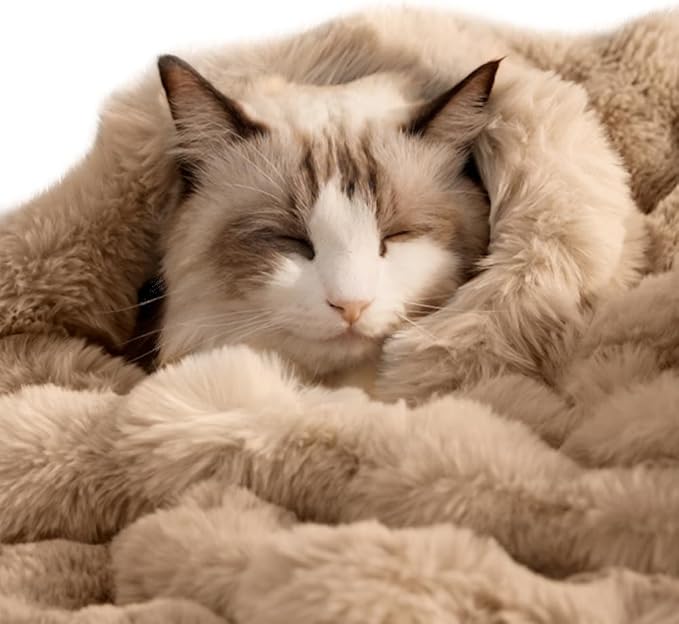 SOMAHE Self-Warming Cat Blanket for Indoor Cats & Small Dogs, Dual-Side Sherpa Plush Throw, Anti-Static Shared Couch Mat for Crate & Travel, Machine Washable No Shrink, 28x22 Inch Coffee