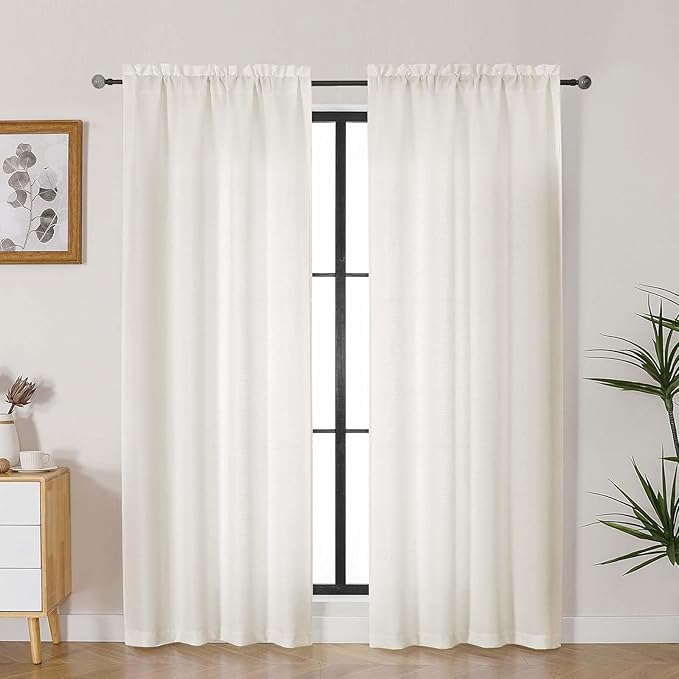 Lecloud Bessie Ivory Curtains for Living Room 78 Inches Long 2 Pcs, Dual Rod Pocket Bedroom Curtains, Light Filtering Faux Linen Textured Home Decor Drapes for Dining Room, Each 40" W x 78" L