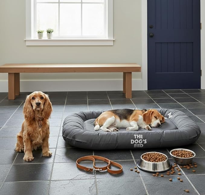 The Dog’s Bed Utility Waterproof Dog Bed, Medium, Grey – Durable Outdoor Oxford Fabric, Tough YKK Zippers, Washable Removable Reversible Cover, for Home Car Crate Kennel & Yard