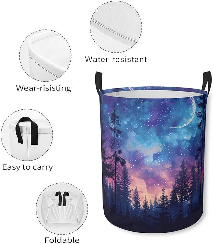 Laundry Basket Forest Galaxy Collapsible Laundry Hamper with Handles Clothes Storage Bin for Household Bedroom Bathroom College Dorms