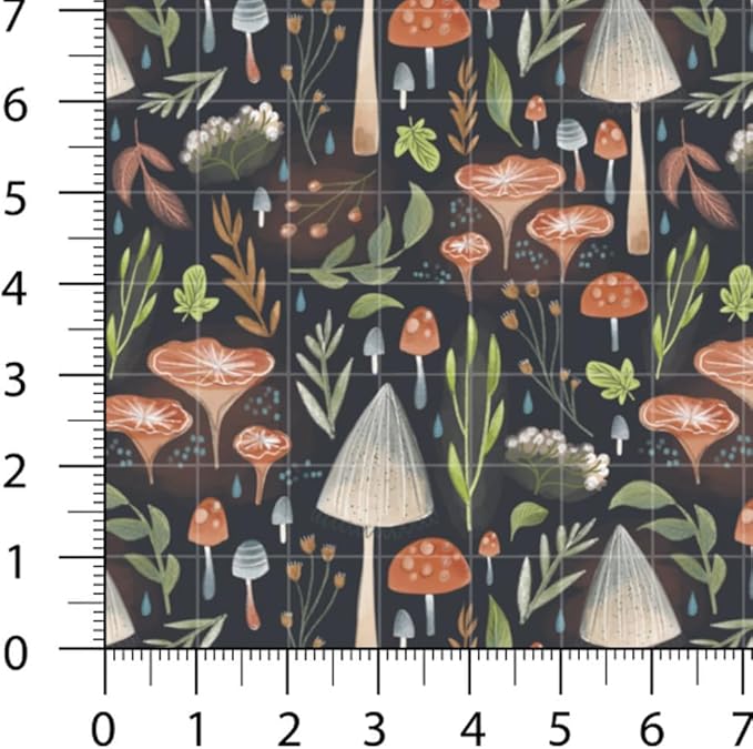Woodland Patchwork Fabric Panel 100x155 cm – 100% Cotton Satin, 6 Coordinated Forest & Mushroom Prints on One Continuous Sheet for Quilting, Sewing & DIY Crafts(Forest Mushrooms, 6pcs 50x50cm)