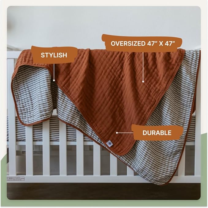 Parker Baby Muslin Blanket | 100% Soft Cotton Toddler Quilt & Baby Muslin Swaddle | Gender Neutral Design 47" x 47" Blanket