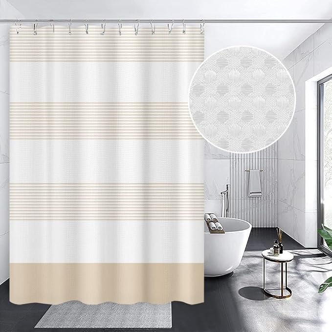 ggaimwf Vintage Stripe Waffle Fabric Shower Curtain Boho Farmhouse Plaid Patchwork Bath Curtain Rustic Checkered Long Bathtub Curtain for Women Bathroom Waterproof Decor with Hooks 36x71 Inch