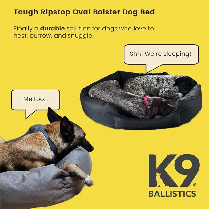 K9 Ballistics Tough Ripstop Oval Bolster Dog Bed, Calming Round Den Shape, Scratch Resistant, Machine Washable - Large, Sage Green