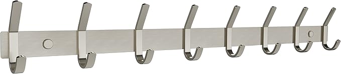 SAYONEYES Coat Rack Wall Mount – Brushed Nickel 24 Inch Stainless Steel Hook Rail with 8 Heavy Duty Double Coat Hooks – Wall Mounted Coat Hanger for Entryway, Bathroom, Bedroom, Towel, Hat Organizer