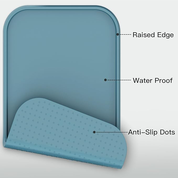 Feedoo Pet Feeding Mat [Warped Resistant Raised Edge], Water-Proof Silicone Placement for Food Water Bowls, Anti-Slip Base Protect Floor, BPA-Free&Dishwasher-Safe [28.5x16.5inch XL, Blue]