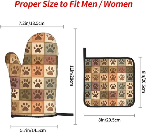 4 Pieces Flowers Oven Mitts and Pot Holder Set Floral Oven Gloves and Hot Pads Pot Holders for Farmhouse Kitchen Accessories and Decoration (Dog Cat Paws)