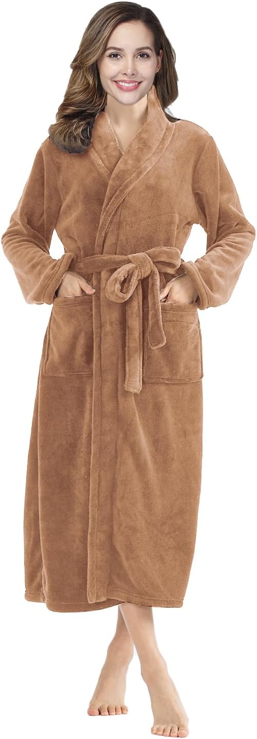 RONGTAI Womens Bathrobe Ladies Fleece Plush Warm Long Robes Fleece Nightgown Sleepwear