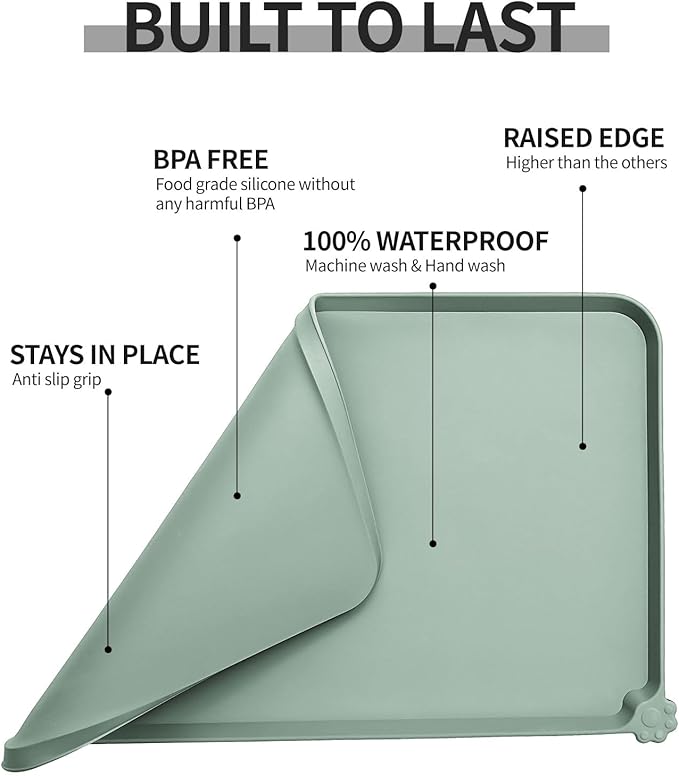 Reopet Waterproof Pet Feeding Mat with High Raised Edges, Heavier and Thicker Placemats for Cat Dog Water Bowl with BPA Free, Dogs Cats Food Mats for Messy Drinkers to Prevent Spill and Protect Floors