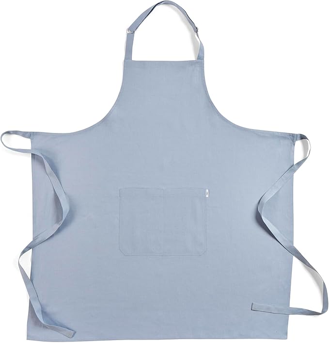 Solino Home 100% Pure Linen Apron for Women & Men - Full Midi Bib Apron Adjustable Neck Strap with Center Pockets for Kitchen