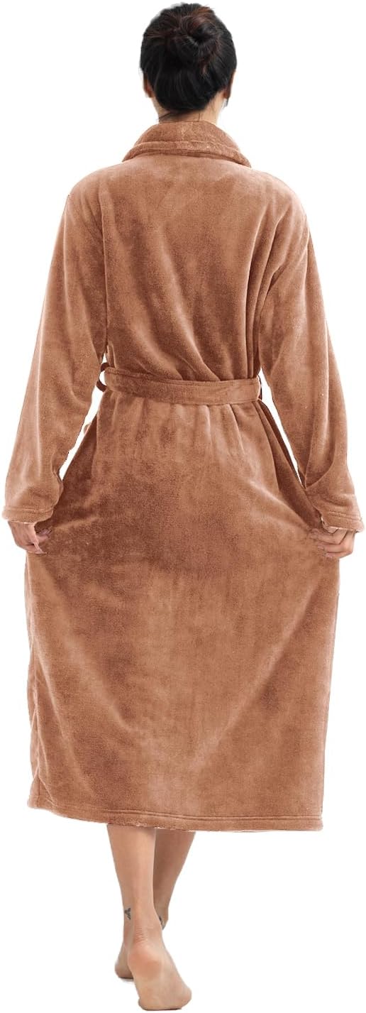 RONGTAI Womens Bathrobe Ladies Fleece Plush Warm Long Robes Fleece Nightgown Sleepwear