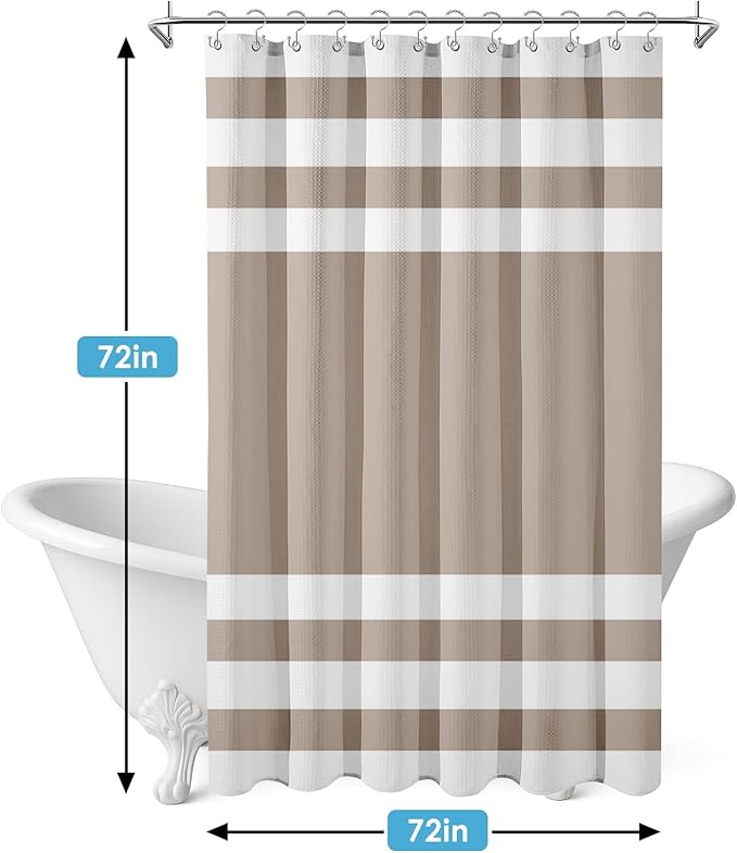 Nesphy Shower Curtain and Liner, Taupe Striped 3 in 1 Shower Curtain and PEVA Liner Set with 12 Rust-Resistant Metal Hooks, Waterproof Fabric Shower Curtains for Bathroom, 72 W x 72 H