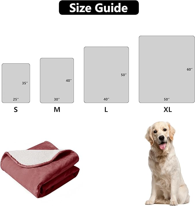 Bigbeer Waterproof Dog Blankets for Large Dogs, Washable Pet Blanket for Indoor Cats, Plush Sherpa Puppy Throw Furniture Protector for Bed Couch Sofa(40"x50",L,Burgundy Red)