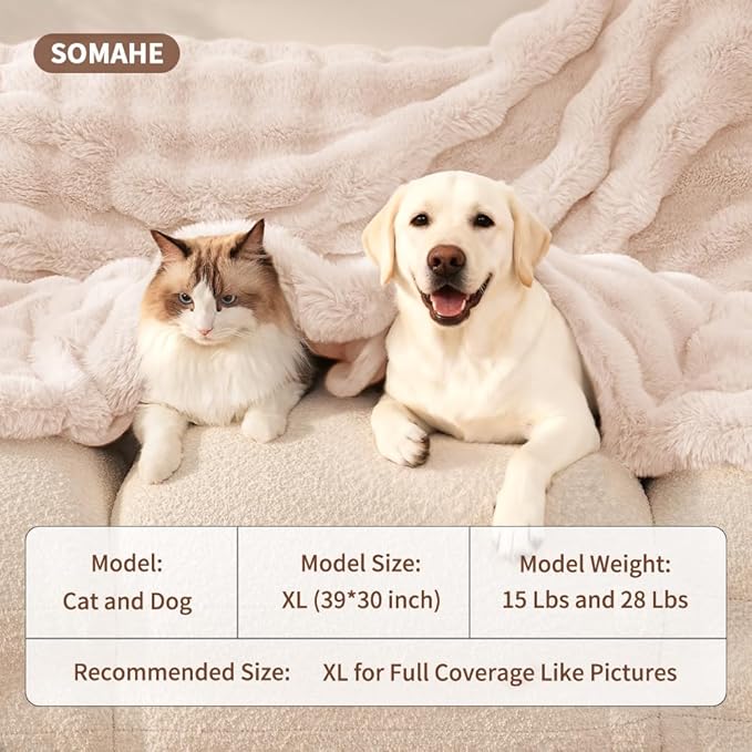 SOMAHE Dog Blanket Self-Warming Throw for Medium & Large Dogs, Dual-Side Sherpa Plush, Thick Crate Bed Cover & Car Seat Mat, Anti-Static Machine Washable No Shrink, 39x30 Inch White