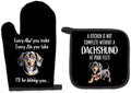 Dachshund Gifts Dog Oven Mitts and Pot Holders Sets, Weiner Dog Gifts Kitchen Accessories Sets, Complete Without a Dachshund Dog Black Heat Resistant Oven Glove Potholder for Kitchen Baking