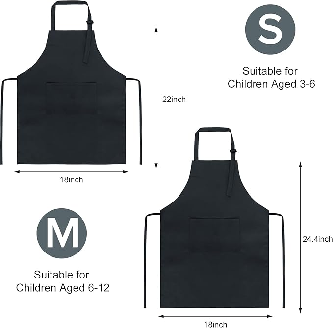 SINLAND Kids Apron with Pocket 2 Pack Children Chef Apron for Cooking Baking Painting
