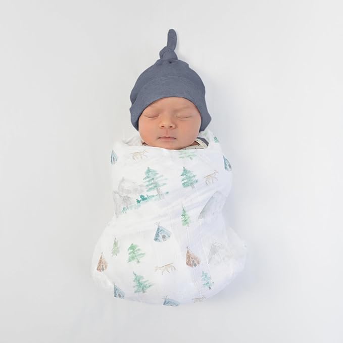 SwaddleDesigns Cotton Muslin Swaddle Blanket, Receiving Blanket for Baby Boys & Girls, Best Registry Gift, 46x46 inches, Watercolor Denim Mountains & Trees