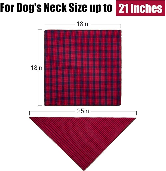Remifa Dog Bandanas - 6PCS Birthday Gift Washable Green Black Blue Red Square Plaid Printing Christmas Dog Bib Double Reversible Kerchief Scarf Adjustable Accessories for Small to Large Dog Puppy Cat