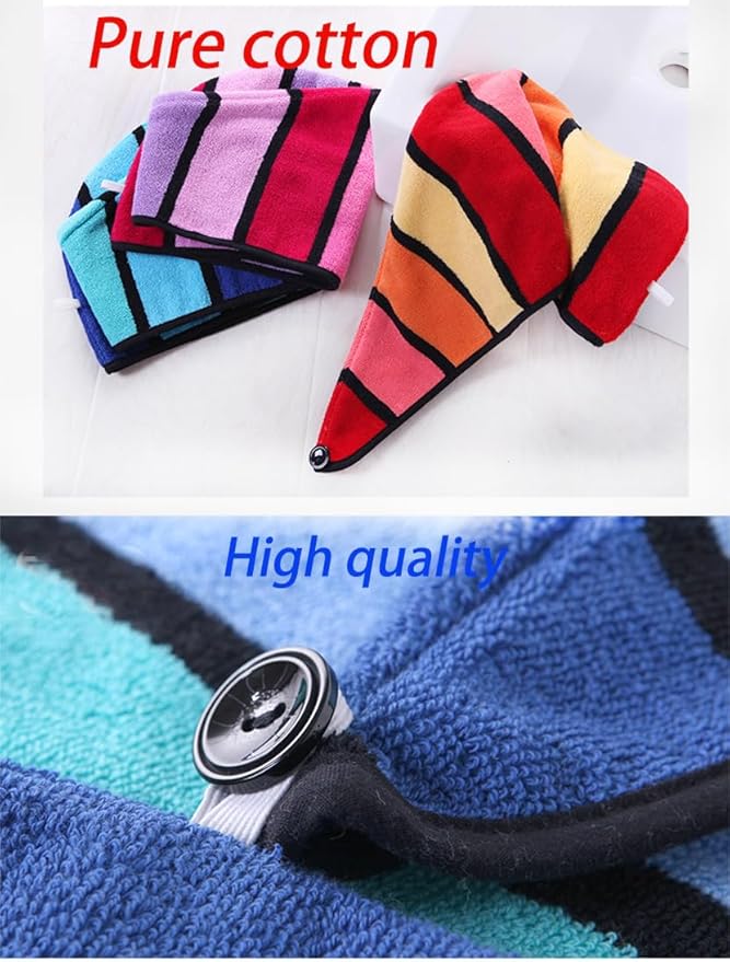 Wenlly 2 Pack 100% Cotton Hair Drying Towel, Hair Towel wrap with Button for Women, Shower Head Towel, Dry Hair Turban (Orange & red)