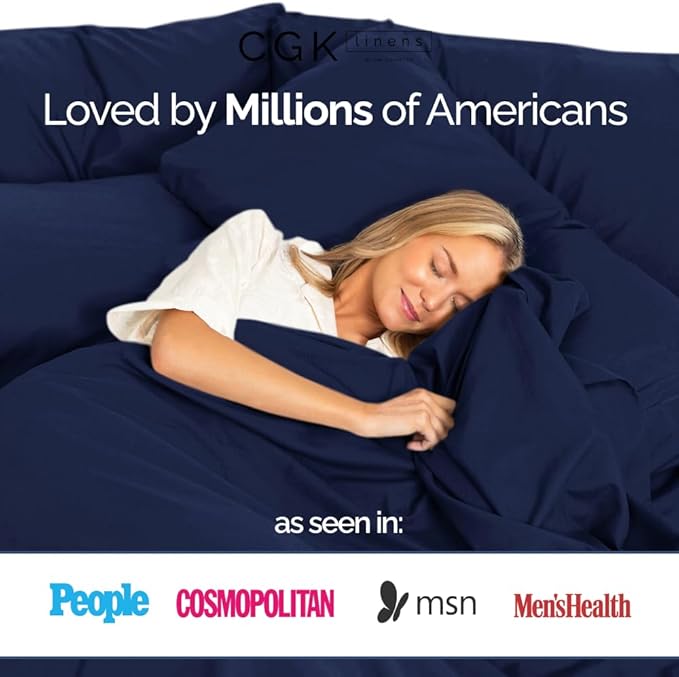 400 Thread Count Cotton Sheet Set - Full Size 100% Cotton Sheets - Easily Fits 8" to 16" Mattress - Silky-Soft, Wrinkle Free, Breathable & Comfy - Deep Pockets & Hotel Quality Bedding Set - Navy Blue
