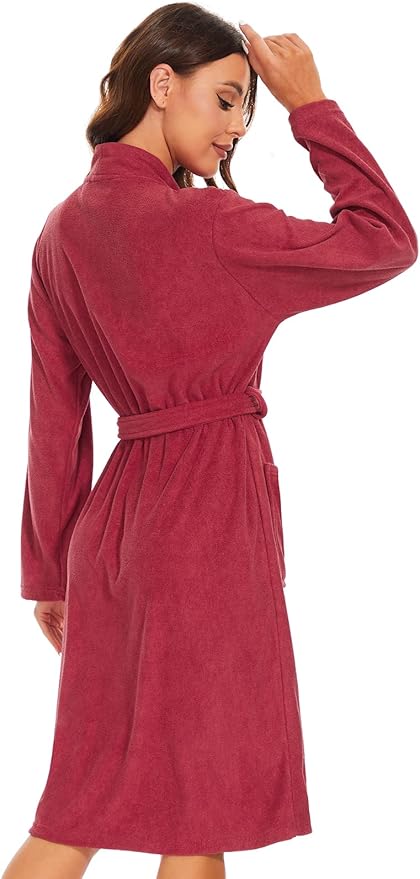 Knuffnee Women Bath Robes Terry Cloth Towel Robe Knee Length Bathrobe with Pockets