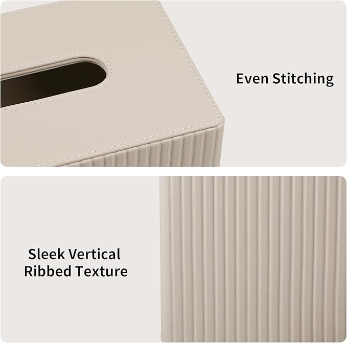 MEIBOOCH Extra Large Tissue Box Cover for Standard Size 180 to 230 Count Box of Tissues, PU Leather Rectangle Tissue Holder with Magnetic Closure (Beige)