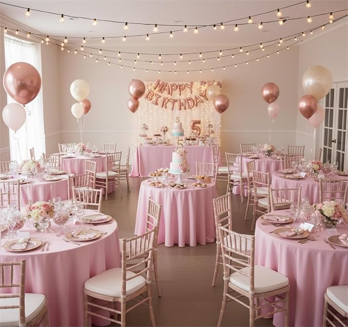 sancua Round tablecloth 90 Inch Diameter, 8 Pack - Circle Polyester Fabric Table cloth for Wedding Christmas Party Reception Banquet Birthday, Washable Formal Table Cover (Fit 30-72 Inch Tables), Pink
