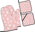 Oven Mitts and Pot Holders Sets of 4 Pastel Pink Dog Paw Pattern Kitchen Potholder Gloves Heat Resistant Non-Slip for Chef Baking Cooking Grilling BBQ Mittens