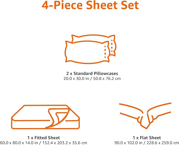 Amazon Basics 4 Piece Bed Sheets Set, 100% Cotton Jersey, Includes Super Soft, Flat and Fitted Sheets, Pillowcase, Queen, Chambray, Solid