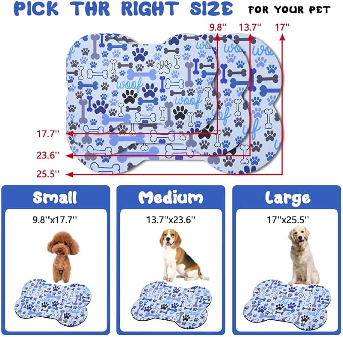 Dog Food Mats for Floors Waterproof, Pet Feeding Absorbent Water Bowl Mat Cat Placemats Blue Bone Shape 19 * 12 inch