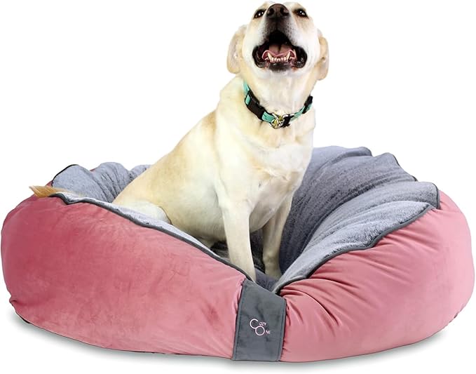 COZY ONE Mia Collection Self-Warming Oval Dog Bed - Ultra-Soft Plush Dream Pet Bed with Removable Velvet Cover - Cozy Dog Beds for Small Dogs (27x24x8 Inch, Pink) - Made in USA