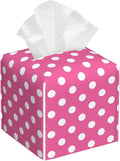 Pink Polka Dot Tissue Box Cover Square Leather Tissue Holder Waterproof Facial Paper Organizer Dispenser Cube Paper Cover Case for Home Office Bathroom Vanity Countertop