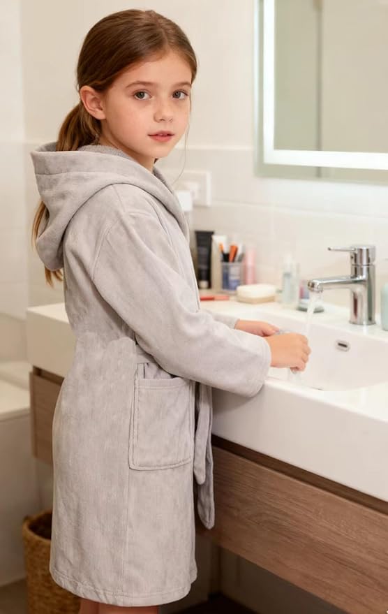 Fraprasty Boys Girls Hooded Robe Soft Touch Robe Kids Terry Cloth Cotton Spa Bathrobe Sleepwear 2-14 Years
