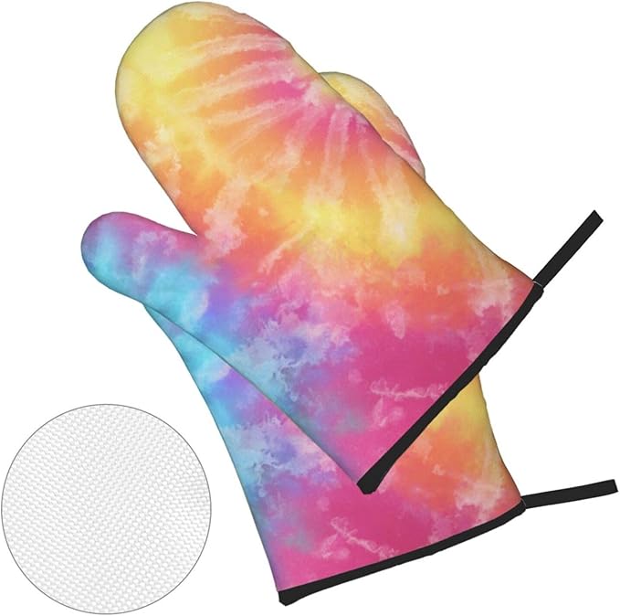 Oven Mitts and Pot Holders Sets of 4 Colorful Tie Dye Kitchen Potholder Gloves Heat Resistant Non-Slip for Chef Baking Cooking Grilling BBQ Mittens