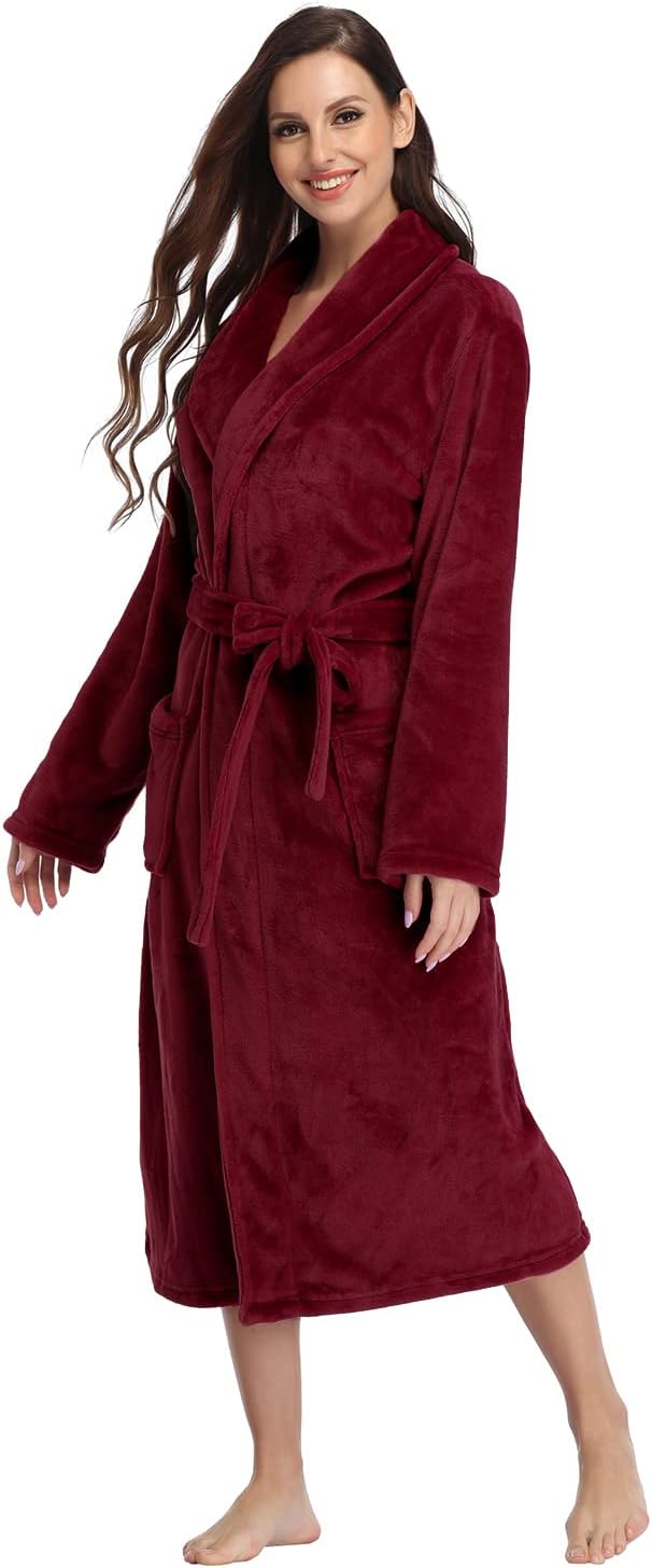 RONGTAI Womens Bathrobe Ladies Fleece Plush Warm Long Robes Fleece Nightgown Sleepwear