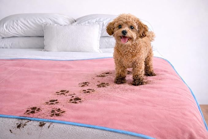 Premium Deluxe : 100% Waterproof Blanket Guarantees to Keep Your Bed Dry! Crinkle-Free Ultra-Soft Fleece Furniture Protector for People Kids Pets. EZ Wash/Dry Pink/Blue Reversible 80x60