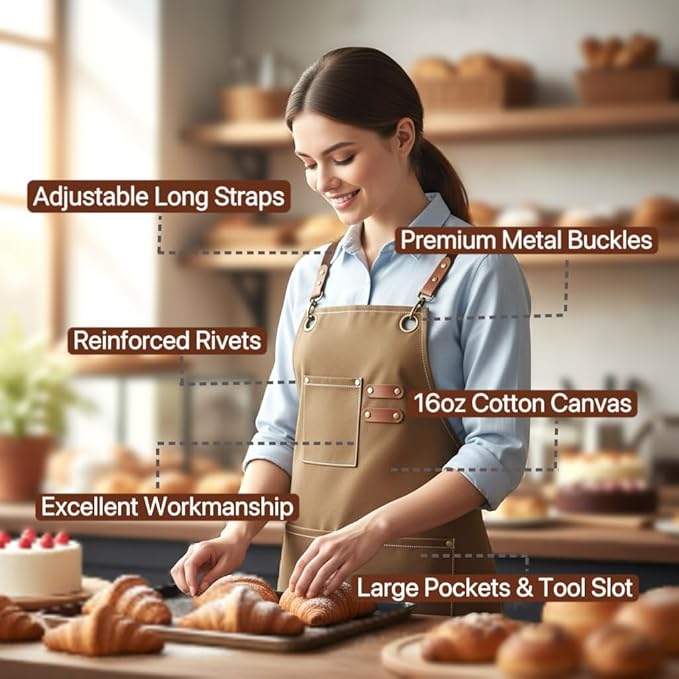 Canvas Work Apron for Men Women with 3 Pockets Heavy Duty Crossback Kitchen Chef Aprons for Cooking Grilling Barista
