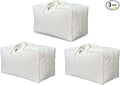 DoYiKe Soft Canvas Clothes Storage Bags with Four Carrying Handles and Clear Window, Closet Organizer for Clothing, Blankets Sheets Pillows and Bedding, 55L, 3 Pack, White