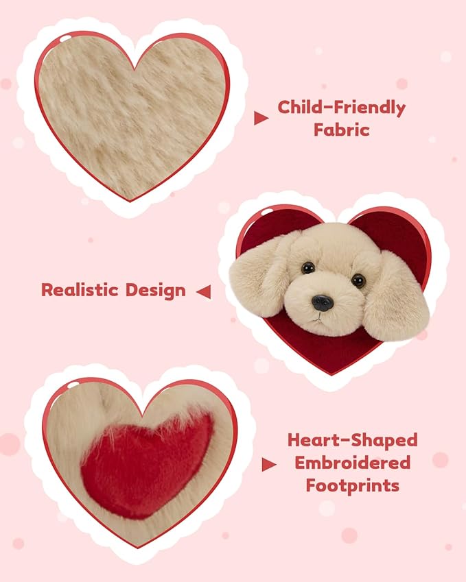 MaoGoLan Valentines Lab Plush with Heart-Shaped Hood,Adorable and Cuddly Labrador Dog Stuffed Animal,13.8" Loving Heart Puppy Plushie Gift for Valentines Day,Christmas,Anniversary,Long Distance