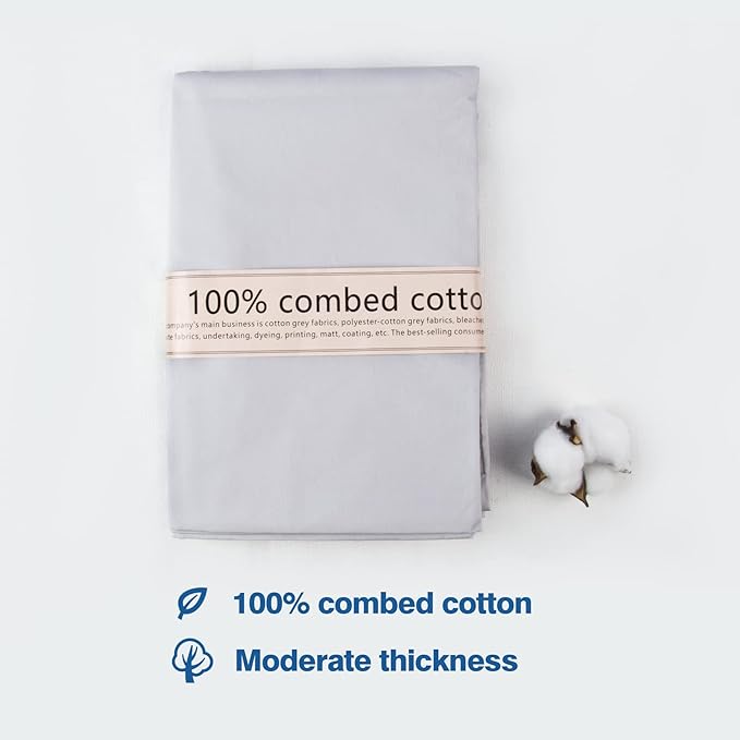 2 Yard Silver Cotton Fabric,Natural Cotton Poplin Fabric by The Yard, 59 Inches Wide 100% Cotton Fabric,Soft Embroidery Muslin Quilting Material for Sewing Material Apparel Cloth